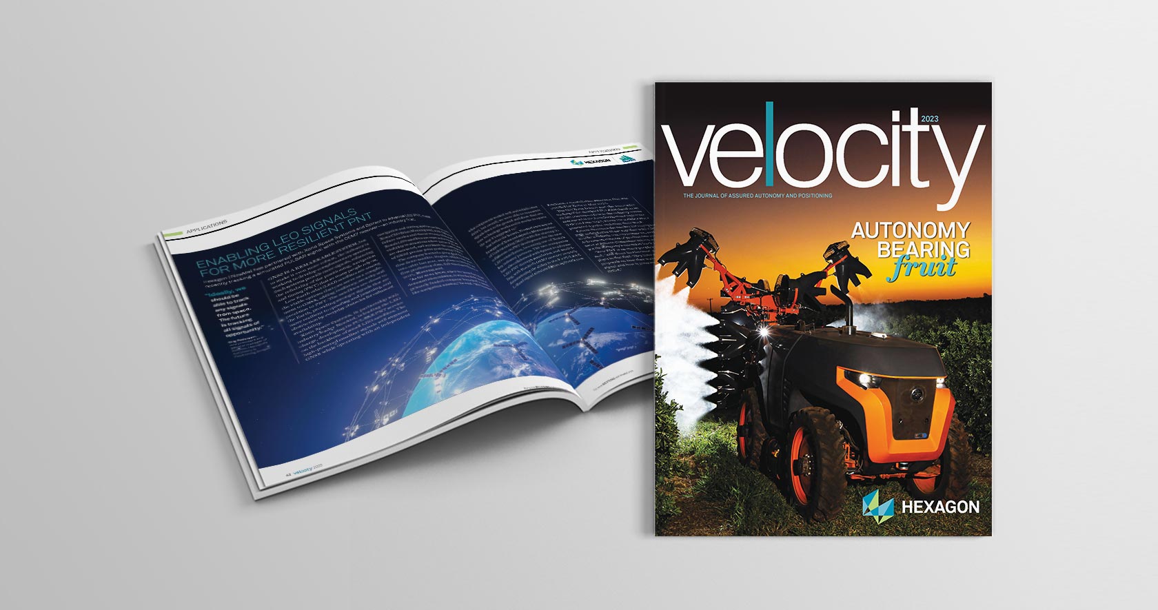 Image of Velocity magazine cover with open magazine behind it